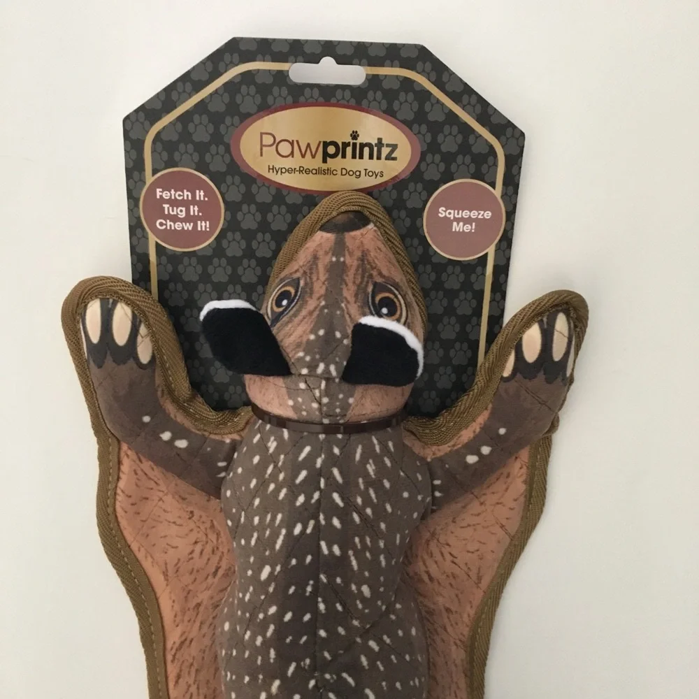 Dog Toy Pawprintz Squirrel Squeaker Faux Fur Tail Fetch Tug Realistic Design